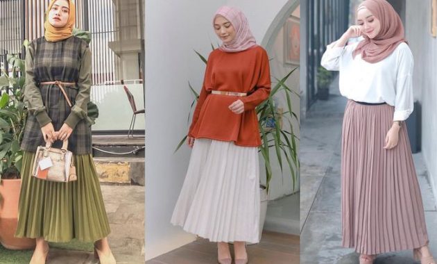 10 Ide Padu Padan Rok Plisket untuk Kamu yang Berhijab!