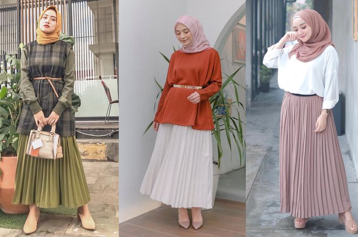 15+ Trend Terbaru Style Hijab Dengan Rok Plisket