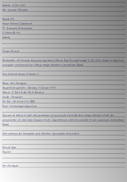 Contoh Surat Lamaran Kerja Tulis Tangan yang Baik dan Benar