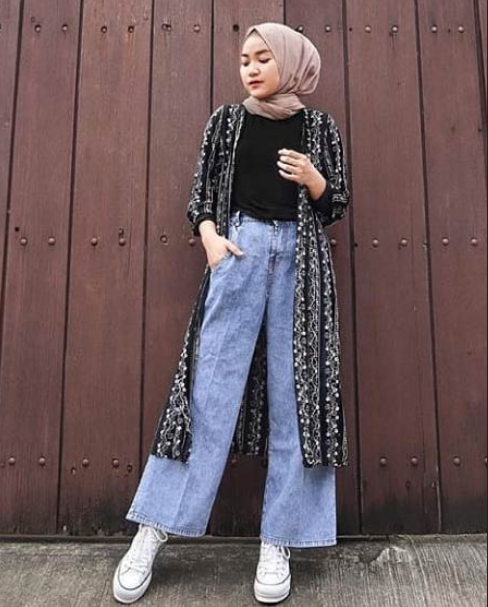 25 Inspirasi OOTD Kulot Jeans untuk Wanita Berhijab