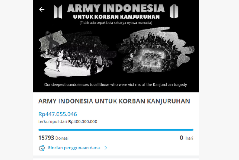 ARMY Indonesia Galang Dana untuk Korban Tragedi di Stadion Kanjuruhan 