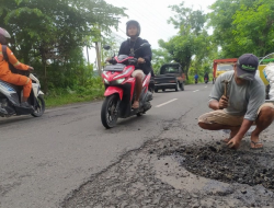 Demi Keselamatan Sang Putri, Tukang Becak di Lamongan Tambal Jalan Berlubang